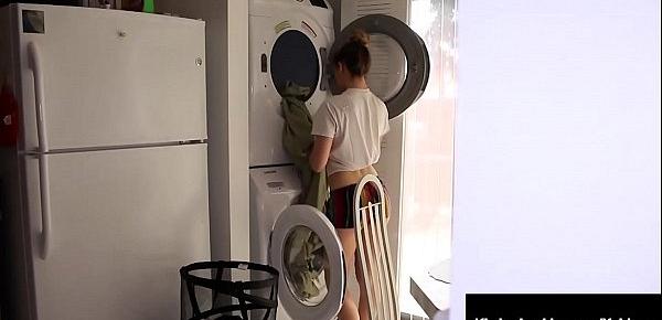  Girl Next Door Kimber Lee Gives Guy Handjob In Laundry Room!